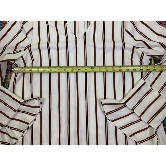 Beau Tissu V-Neck Back Button Striped Long Sleeve Size L Large Women's - Picture 7 of 11